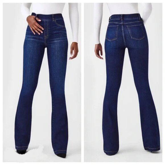 NWT Spanx Flare Jeans Size XS Midnight Shade Blue Pull-on Hi-rise Stretch 20327R - Picture 1 of 11